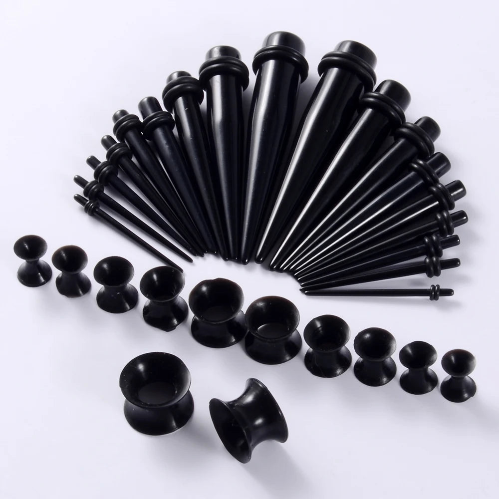 2Pairs Ear Taper +Screw Plug Gauge Earring Kit Ear Expander Strecther Silicone Double Flare Flesh Tunnel Hollow Plugs Piercings