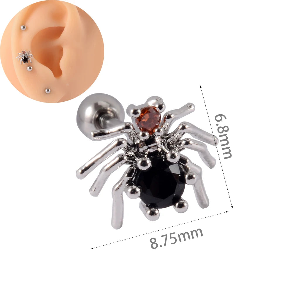 1Pc Stainless Steel Wolf Ear Tragus Cartilage Stud CZ Gem Leaf Rainbow Snake Barbell Helix Earring Lobe Studs Piercing Jewelry