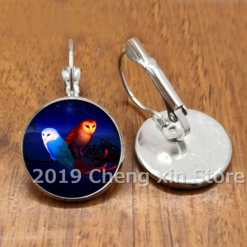 Novel and attractive fashion owl cabochon glass earrings, DIY jewelry earrings, as a gift for ladies