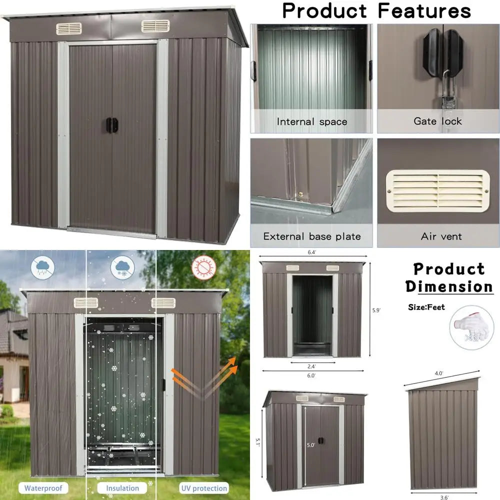 Outdoor Storage Shed 6x4 Feet - Waterproof Metal Garden Shed with Lockable Door - Steel Tool Storage Building