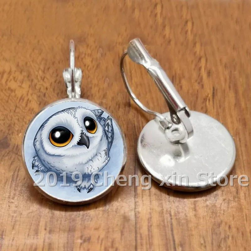 Novel and attractive fashion owl cabochon glass earrings, DIY jewelry earrings, as a gift for ladies