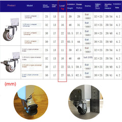 Set 4PCS Furniture Caster Wheels Heavy Duty Universal Carriage Wheel for Baby Crib Bed Cart Trolley Wheelchair Office Chair