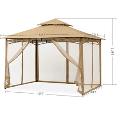 Outdoor Garden Gazebo for Patios with Stable Steel Frame and Netting Walls (10x12,Beige)