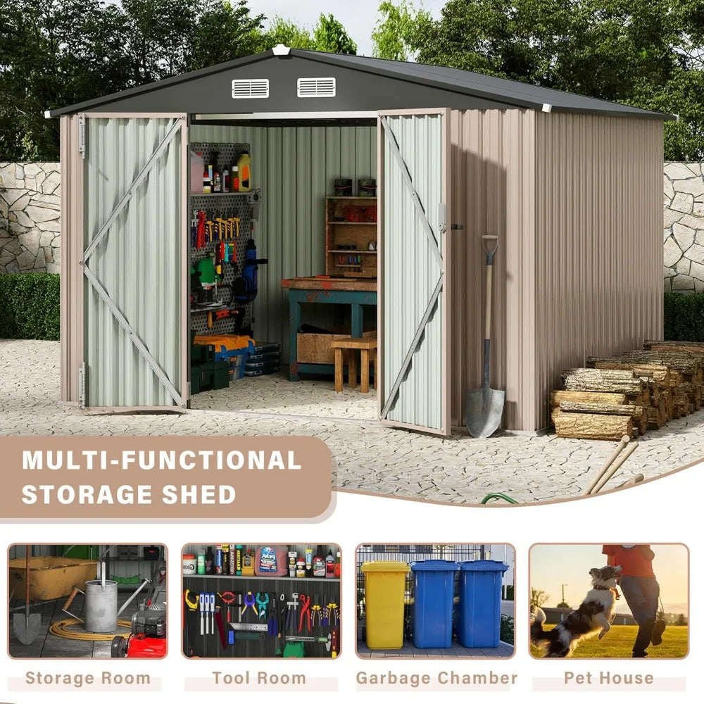 Outdoor Metal Storage Sheds: 10x12 FT Lockable Tool Shed Kit for Yard and Garden Use