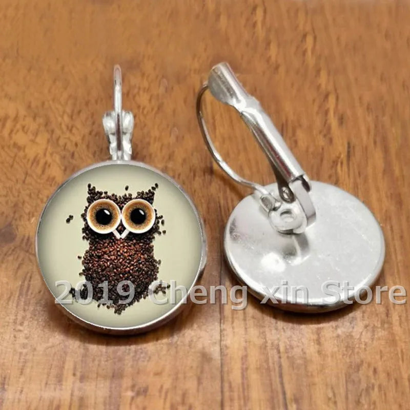 Novel and attractive fashion owl cabochon glass earrings, DIY jewelry earrings, as a gift for ladies