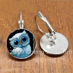Novel and attractive fashion owl cabochon glass earrings, DIY jewelry earrings, as a gift for ladies