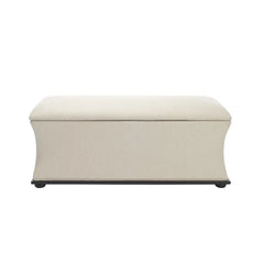 Transitional Glam Upholstered Storage Bench Flip Top Indoor Furniture Durable Wood Frame Beige Linen Fabric 240lbs Capacity