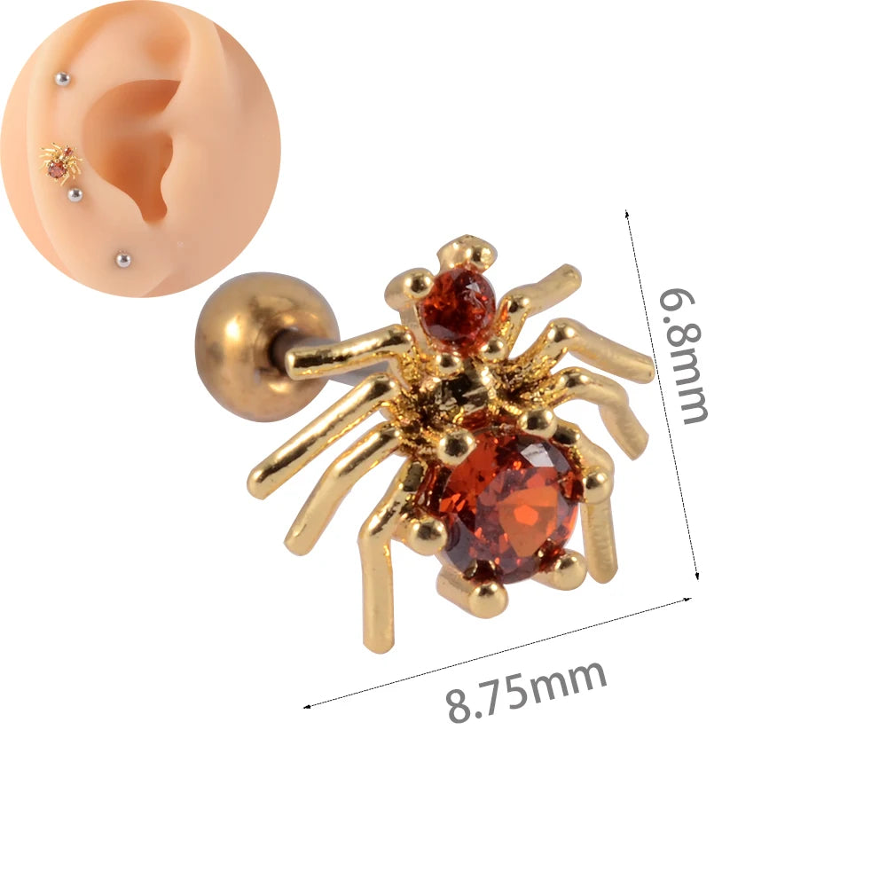 1Pc Stainless Steel Wolf Ear Tragus Cartilage Stud CZ Gem Leaf Rainbow Snake Barbell Helix Earring Lobe Studs Piercing Jewelry