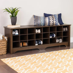 Espresso Entryway Shoe Storage Bench with 24 Cubbies Comfortable Seating Compact Organizer Indoor Use Easy Assembly