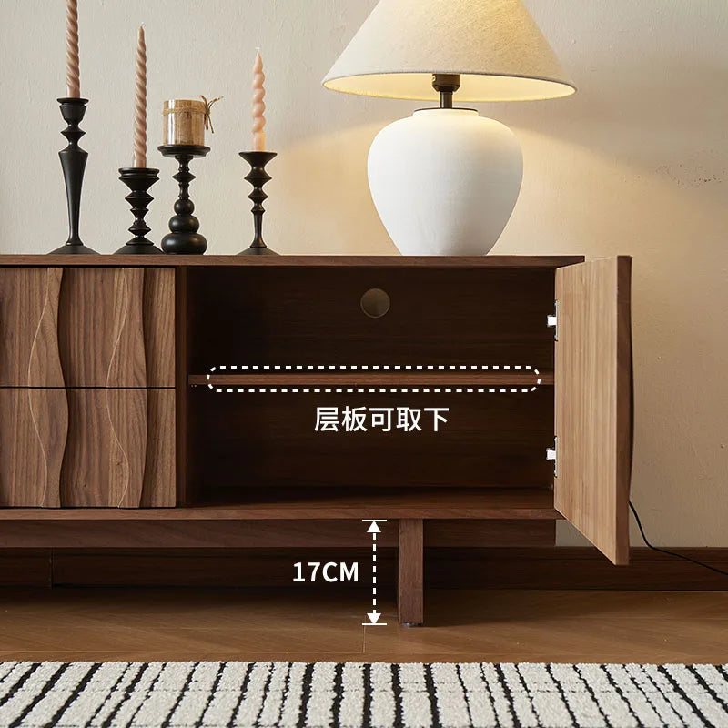 Medieval wabi-sandy wind solid wood TV cabinet coffee table combination high-end home floor cabinet black walnut TV cabinet