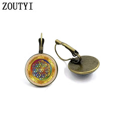 Photo of the new/glamour fashion life flower pattern, convex glass inlay earrings, feminine decoration.