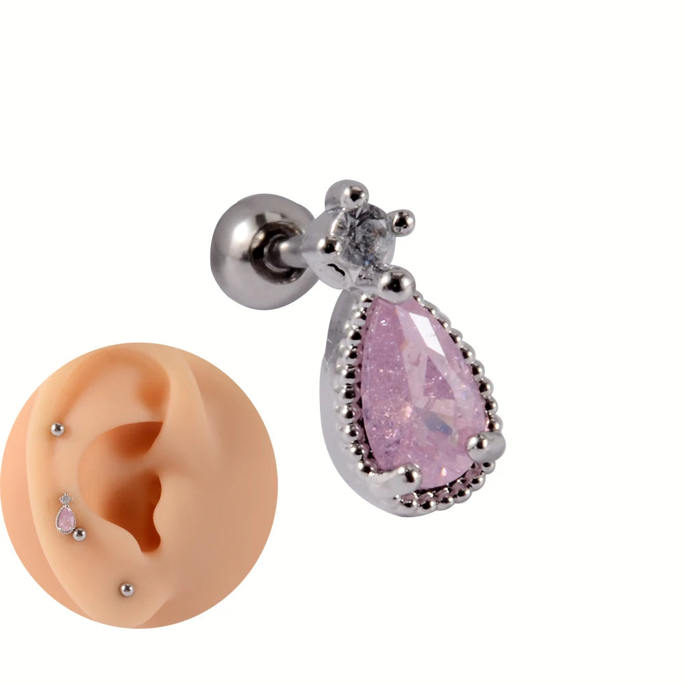 1Pc Stainless Steel Wolf Ear Tragus Cartilage Stud CZ Gem Leaf Rainbow Snake Barbell Helix Earring Lobe Studs Piercing Jewelry