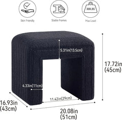 Set Style Vanity Stool Chair,Modern Boucle Ottoman Foot Stool with Wooden Legs Sofa Bench Footstool Extra Seat for Vanity,Makeup