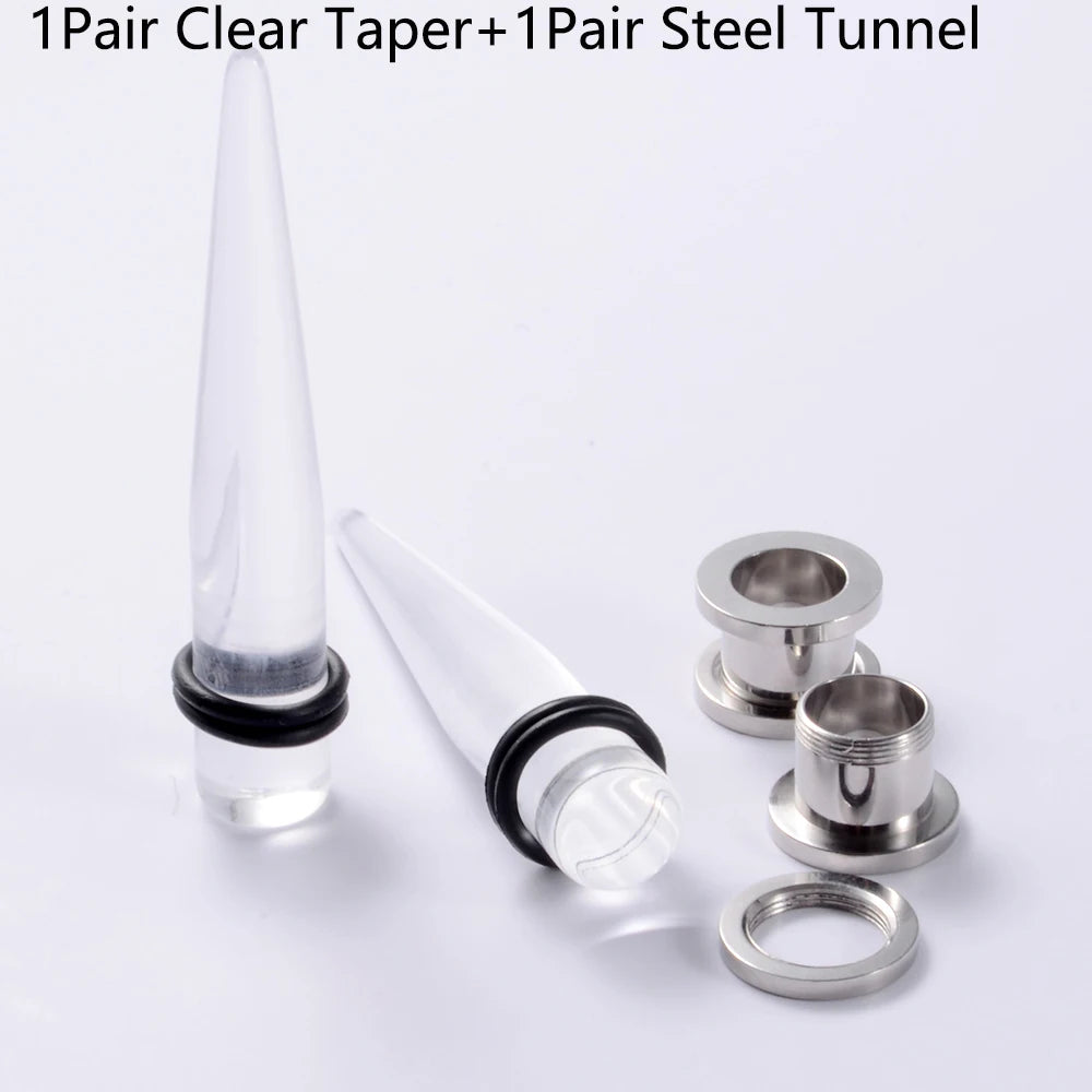 2Pairs Ear Taper +Screw Plug Gauge Earring Kit Ear Expander Strecther Silicone Double Flare Flesh Tunnel Hollow Plugs Piercings