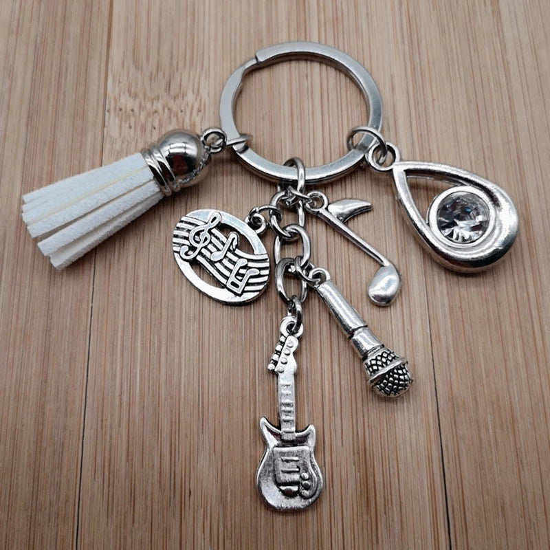 Music teacher key chain music tassel key ring piano player gift music microphone note handmade guitar jewelry souvenir