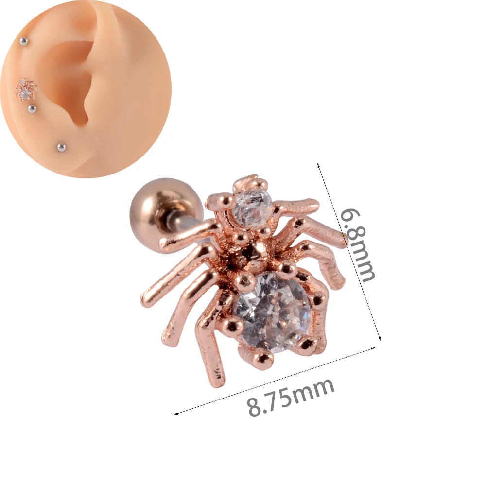 1Pc Stainless Steel Wolf Ear Tragus Cartilage Stud CZ Gem Leaf Rainbow Snake Barbell Helix Earring Lobe Studs Piercing Jewelry