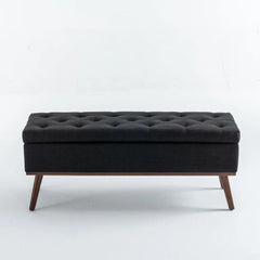45.5" Tufted Storage Ottoman - Mid-Century Modern Bench with Safety Hinge & Wood Legs
