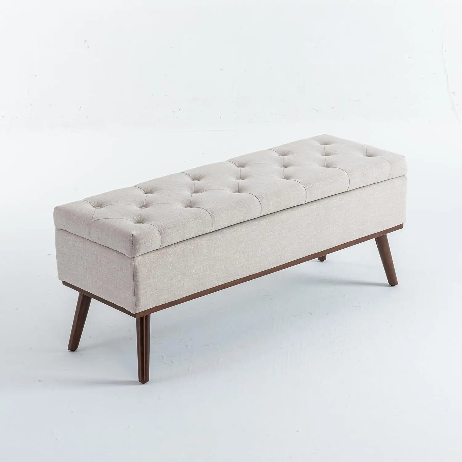 45.5" Tufted Storage Ottoman - Mid-Century Modern Bench with Safety Hinge & Wood Legs