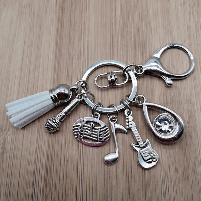 Music teacher key chain music tassel key ring piano player gift music microphone note handmade guitar jewelry souvenir