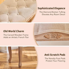 VONLUCE Vintage Dining Bench with Padded Seat&Rubberwood Legs,44" Memory Foam Upholstered Entryway Bench,Tufted Fabric End Beige