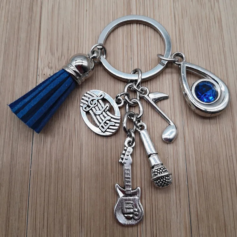 Music teacher key chain music tassel key ring piano player gift music microphone note handmade guitar jewelry souvenir