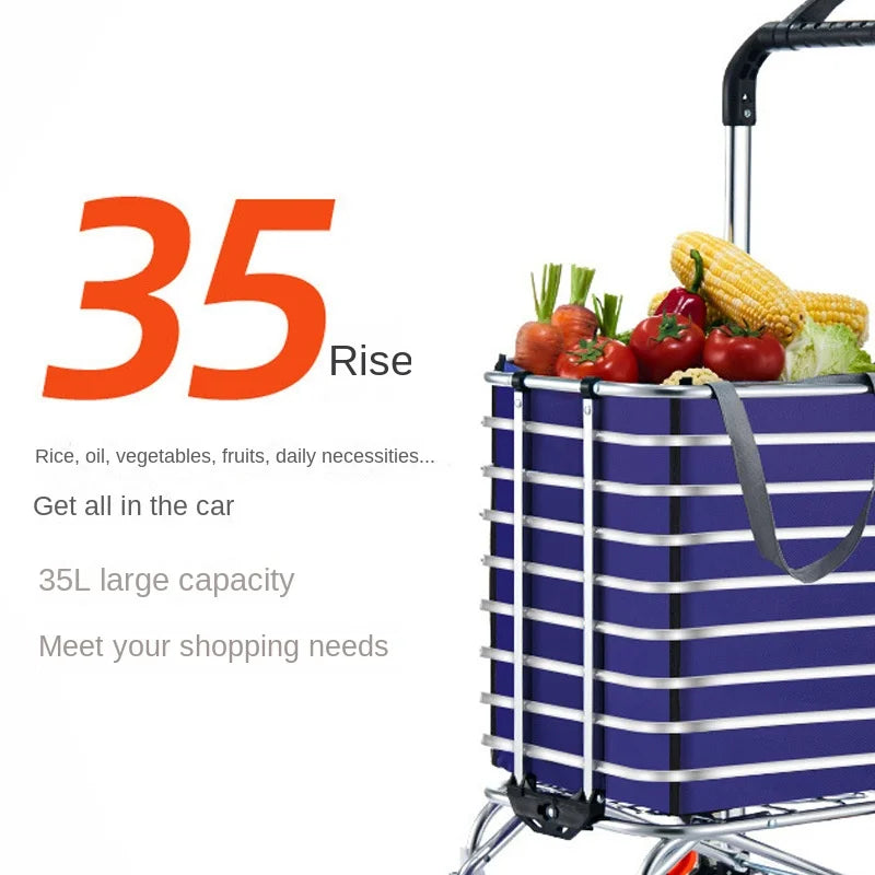 Home Aluminum Alloy Shopping Cart for Grocery Shopping Hand in Hand with Foldable Pull Rod Climbing Trolley