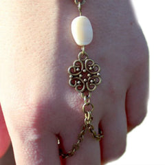 Asymmetric Turquoise Bracelet Finger Ring Lucky Harness Slave Hand Chain Cute