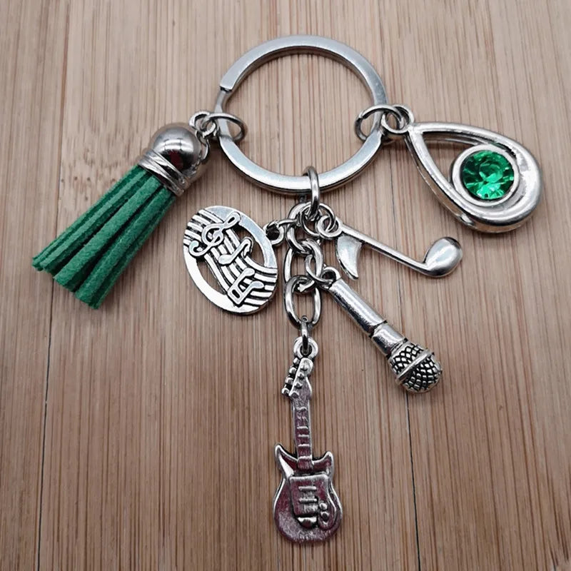 Music teacher key chain music tassel key ring piano player gift music microphone note handmade guitar jewelry souvenir