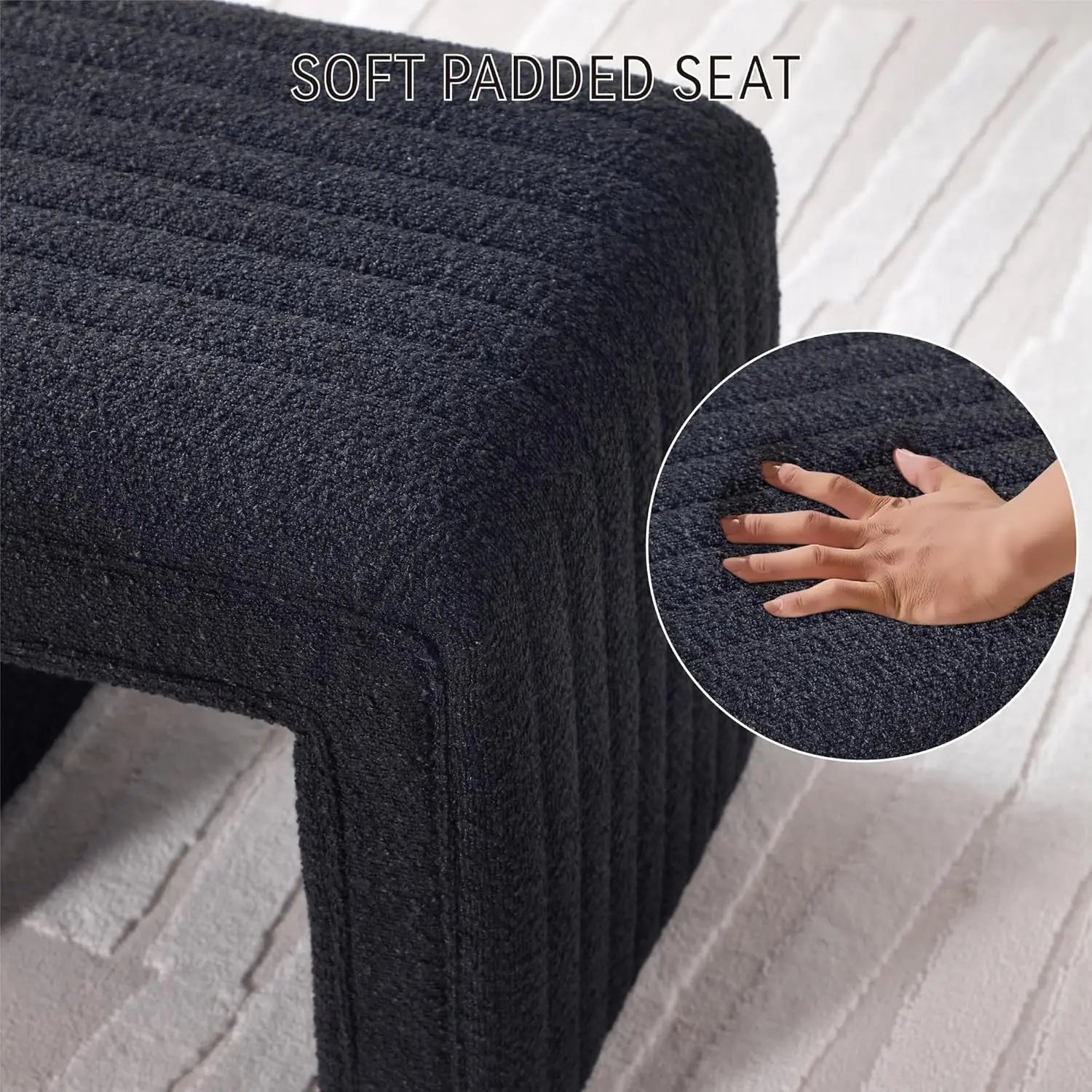 Set Style Vanity Stool Chair,Modern Boucle Ottoman Foot Stool with Wooden Legs Sofa Bench Footstool Extra Seat for Vanity,Makeup