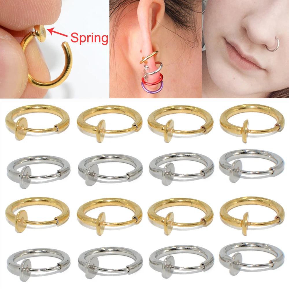 1PC Surgical Steel Fake Spring Earring Labret Lip Ring Nose Ring Clip On Ear Nose Helix Ring Ear Ring Body Piercing Jewelry