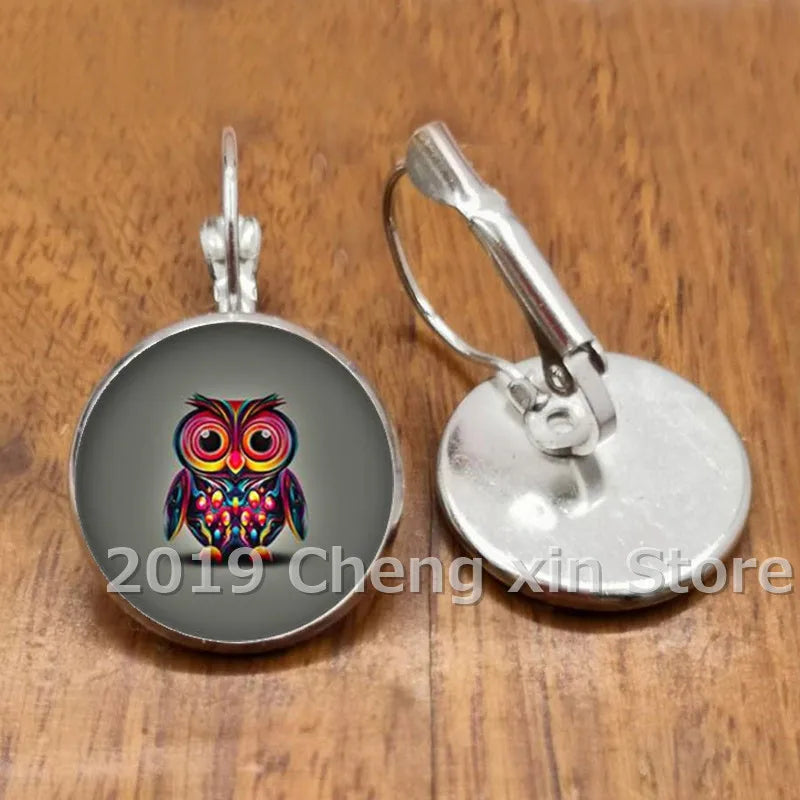 Novel and attractive fashion owl cabochon glass earrings, DIY jewelry earrings, as a gift for ladies