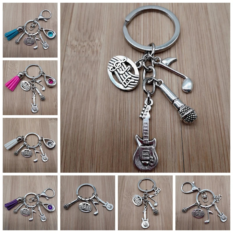 Music teacher key chain music tassel key ring piano player gift music microphone note handmade guitar jewelry souvenir