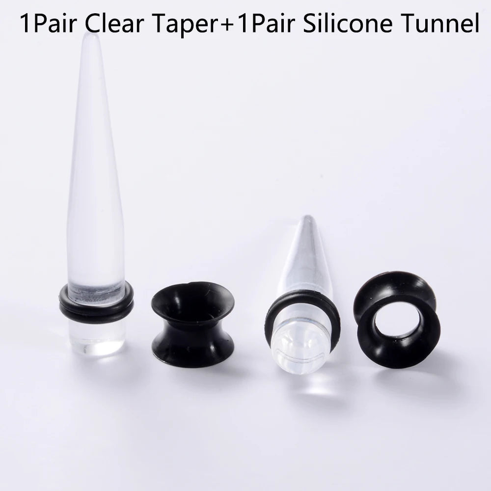2Pairs Ear Taper +Screw Plug Gauge Earring Kit Ear Expander Strecther Silicone Double Flare Flesh Tunnel Hollow Plugs Piercings