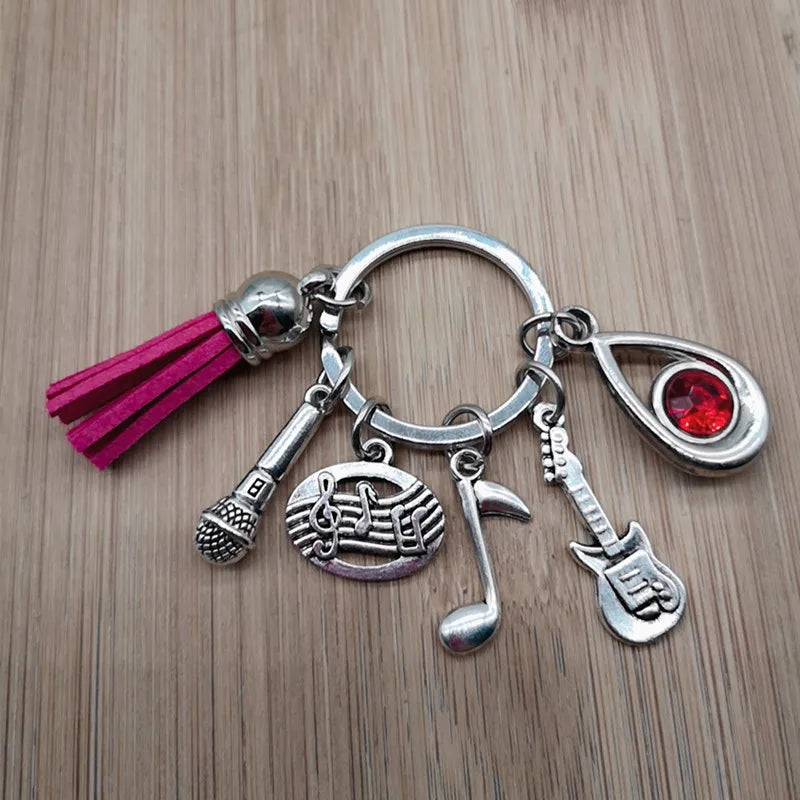 Music teacher key chain music tassel key ring piano player gift music microphone note handmade guitar jewelry souvenir