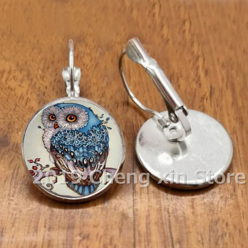 Novel and attractive fashion owl cabochon glass earrings, DIY jewelry earrings, as a gift for ladies