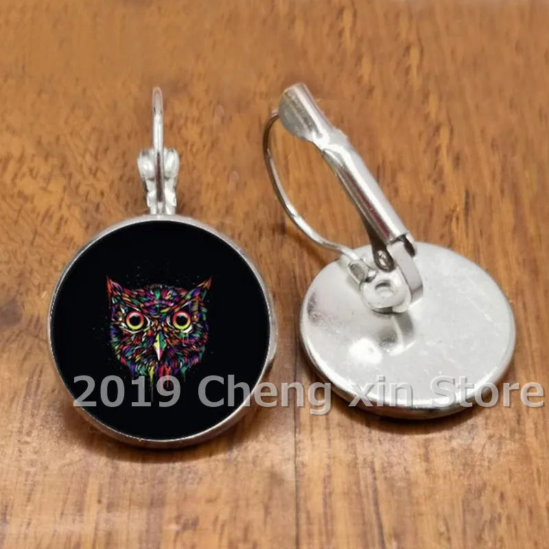 Novel and attractive fashion owl cabochon glass earrings, DIY jewelry earrings, as a gift for ladies