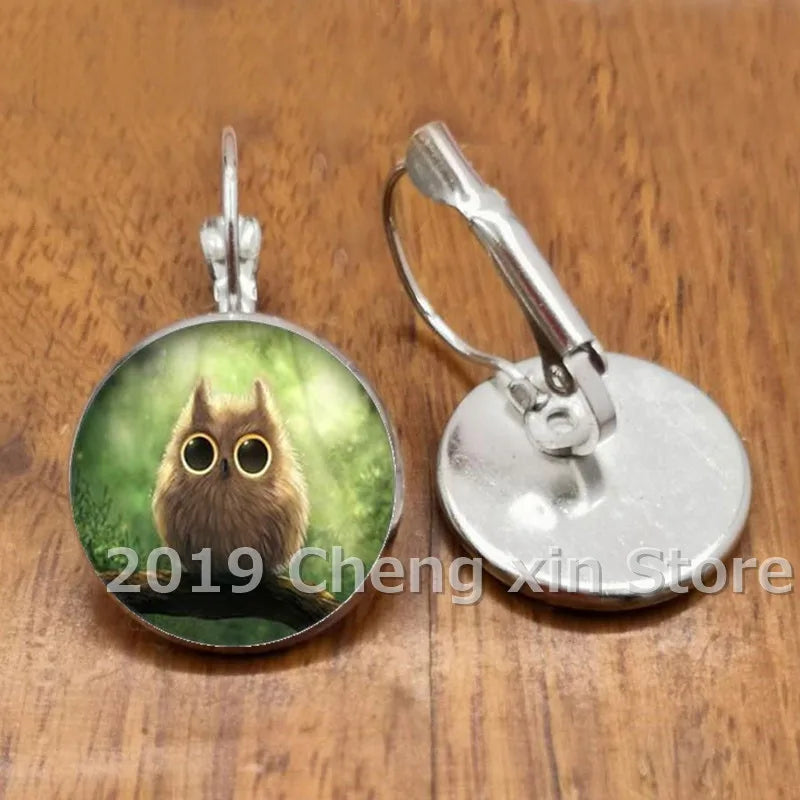 Novel and attractive fashion owl cabochon glass earrings, DIY jewelry earrings, as a gift for ladies