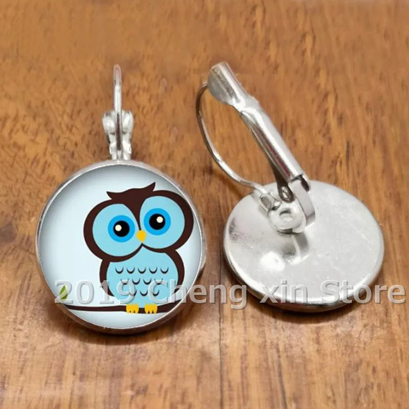 Novel and attractive fashion owl cabochon glass earrings, DIY jewelry earrings, as a gift for ladies