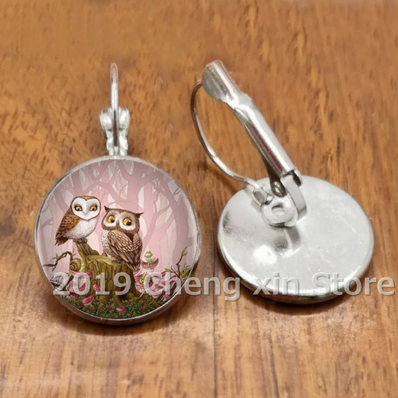 Novel and attractive fashion owl cabochon glass earrings, DIY jewelry earrings, as a gift for ladies