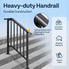 2-Pack 3 Step Galvanized Steel Hand Rails for Outdoor Steps – Black Oval and Safety Balusters Exterior Railing for Porch, Deck,