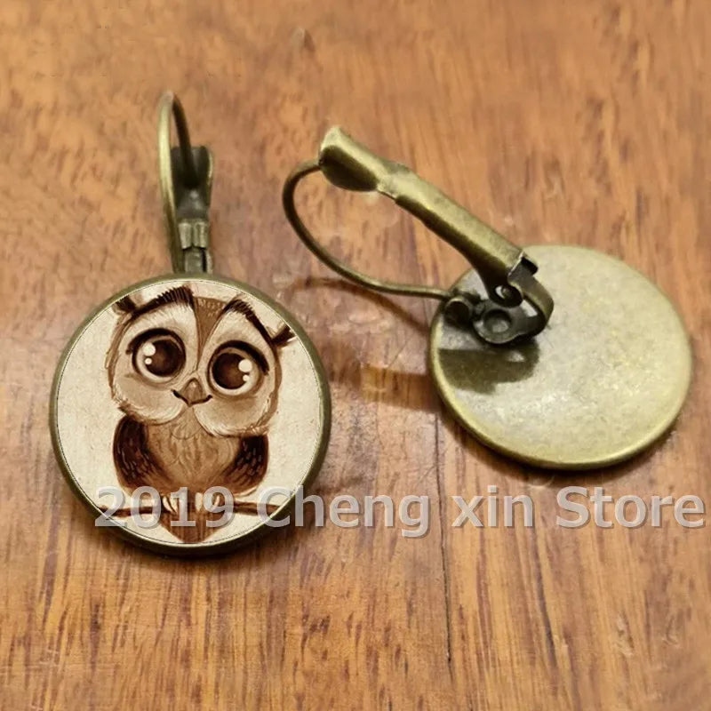 Novel and attractive fashion owl cabochon glass earrings, DIY jewelry earrings, as a gift for ladies