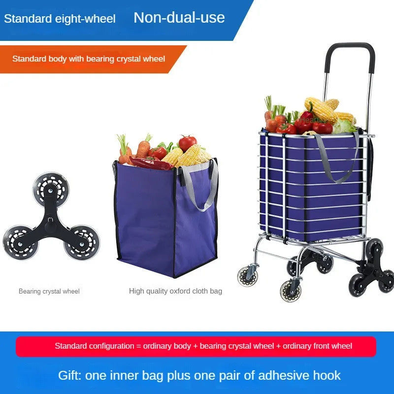 Home Aluminum Alloy Shopping Cart for Grocery Shopping Hand in Hand with Foldable Pull Rod Climbing Trolley