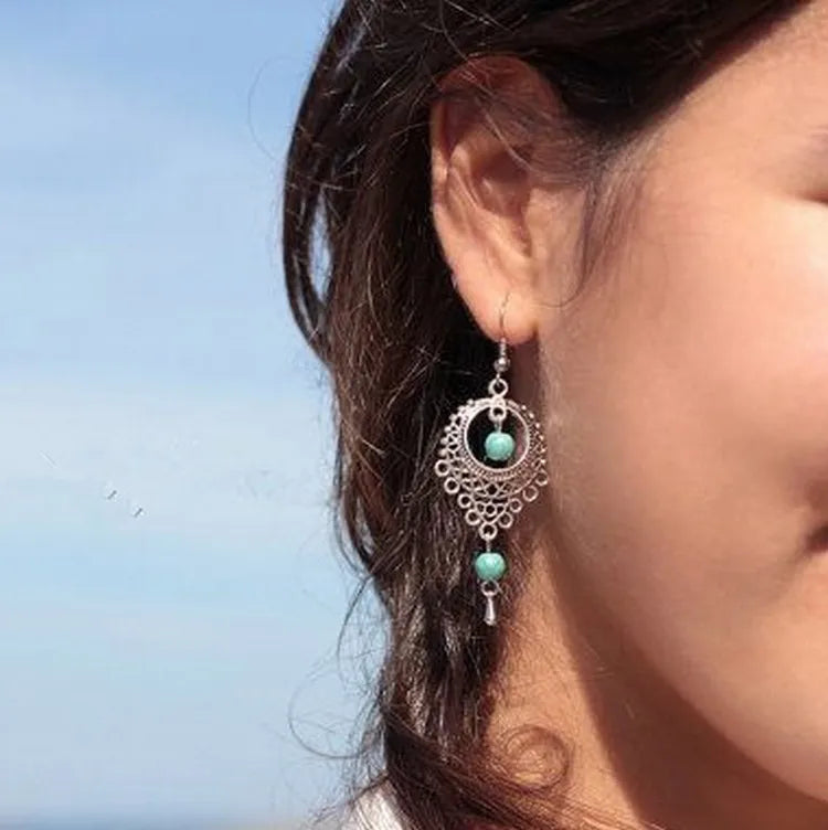 XXZHJ 2018 New Fashion Personality National Wind Retro Droplets Earrings Jewelry Wholesale Beaded Long Earrings Wholesale Women