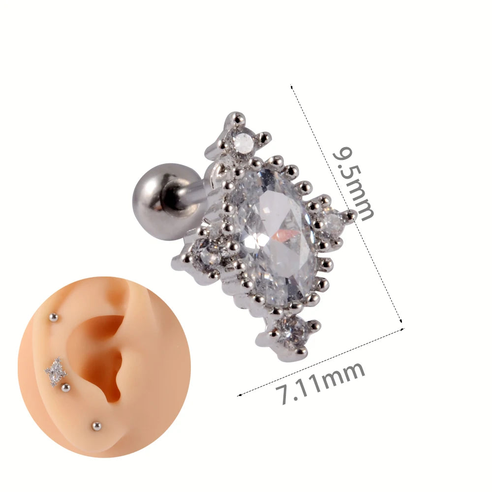 1Pc Stainless Steel Wolf Ear Tragus Cartilage Stud CZ Gem Leaf Rainbow Snake Barbell Helix Earring Lobe Studs Piercing Jewelry