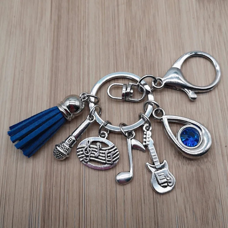 Music teacher key chain music tassel key ring piano player gift music microphone note handmade guitar jewelry souvenir