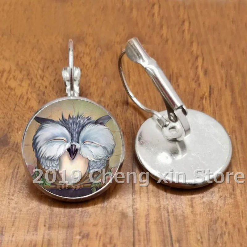 Novel and attractive fashion owl cabochon glass earrings, DIY jewelry earrings, as a gift for ladies