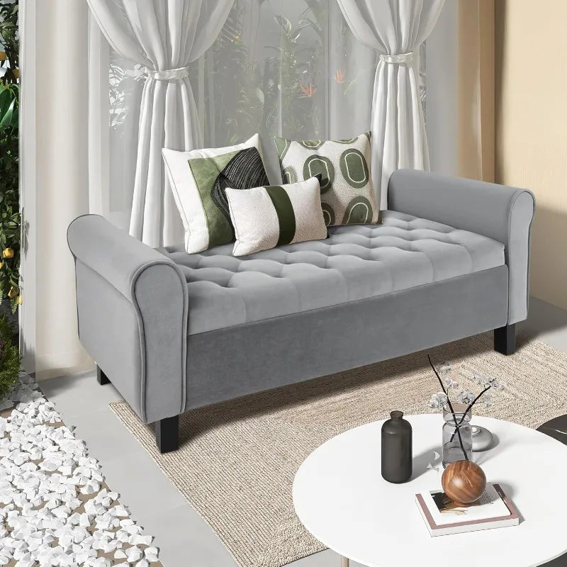 Jerry & Maggie 51-Inch Ottoman with Storage for Bedroom, Velvet Upholstered Bench, Entryway Seating Solution (Velvet, Dark Grey)
