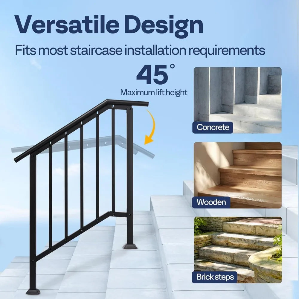 2-Pack 3 Step Galvanized Steel Hand Rails for Outdoor Steps – Black Oval and Safety Balusters Exterior Railing for Porch, Deck,