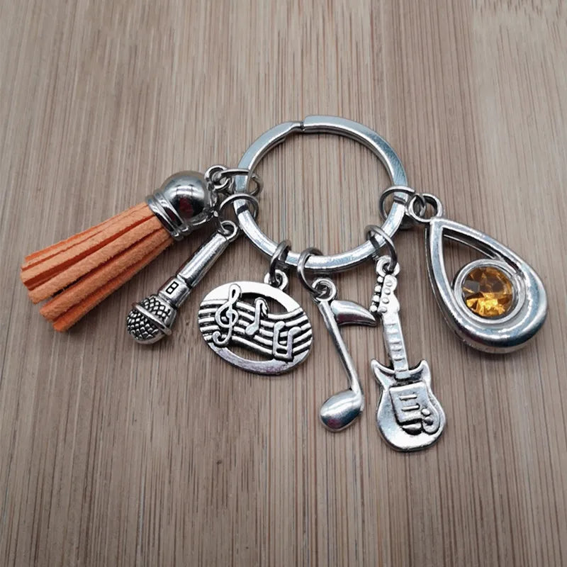 Music teacher key chain music tassel key ring piano player gift music microphone note handmade guitar jewelry souvenir