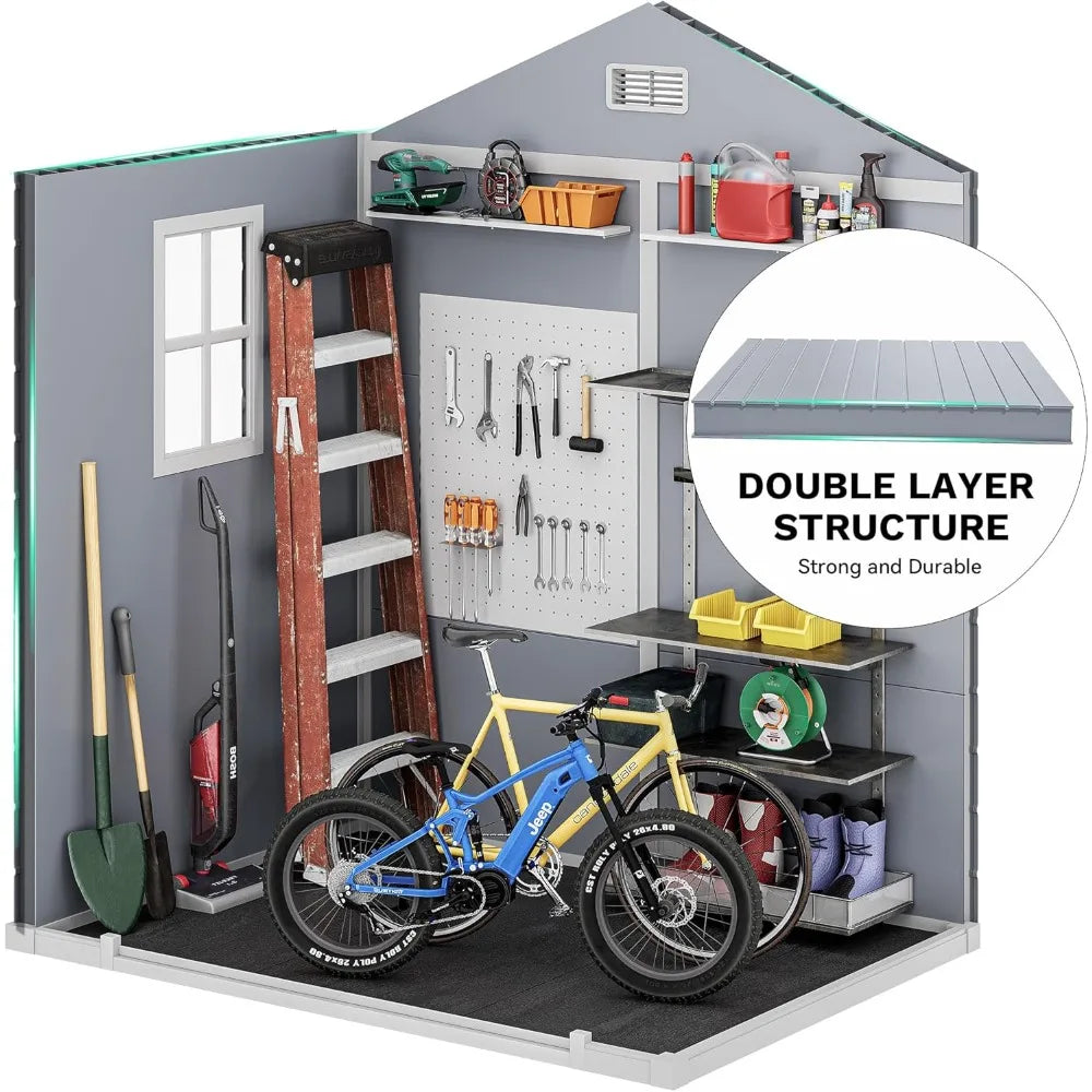 6x4.4 FT Outdoor Resin Storage Shed with Reinforced Floor, All-Weather Bike Storage Shed with Lockable Door, Window and Vent, W
